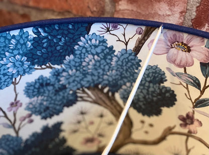 Dark Blue Linen Lamp Shade with Chinoiserie Crane Lining | 40cm