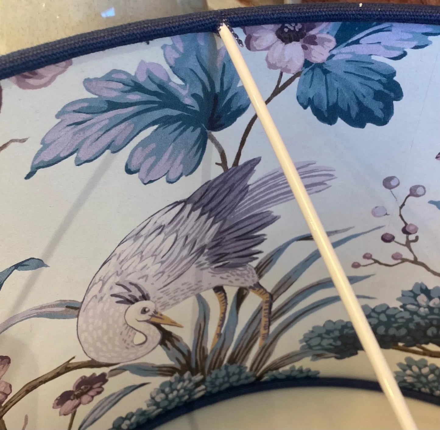 Dark Blue Linen Lamp Shade with Chinoiserie Crane Lining | 40cm