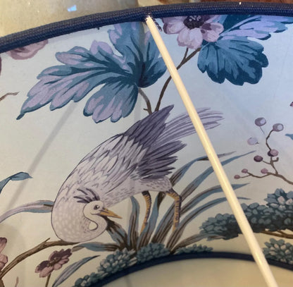 Dark Blue Linen Lamp Shade with Chinoiserie Crane Lining | 40cm