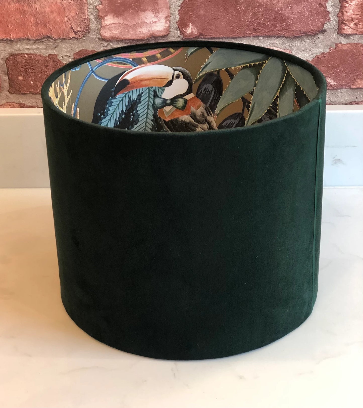 Emerald Green Velvet Lamp Shade with Gold Tropical Lining | 40cm