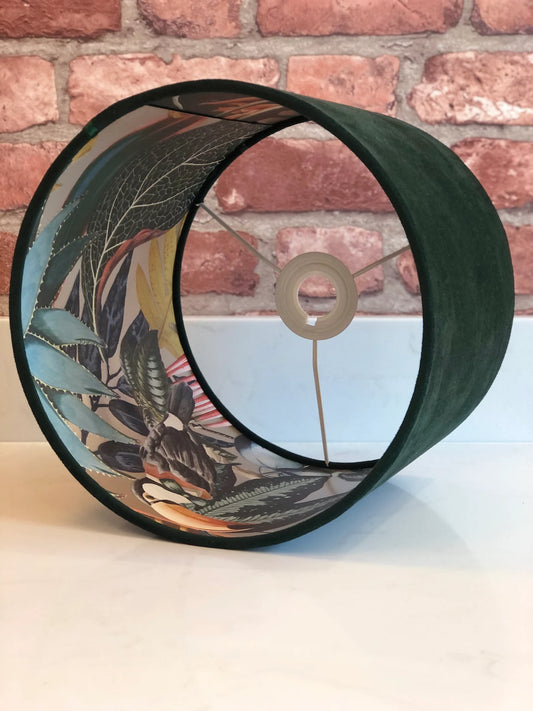 Emerald Green Velvet Lamp Shade with Gold Tropical Lining | 40cm