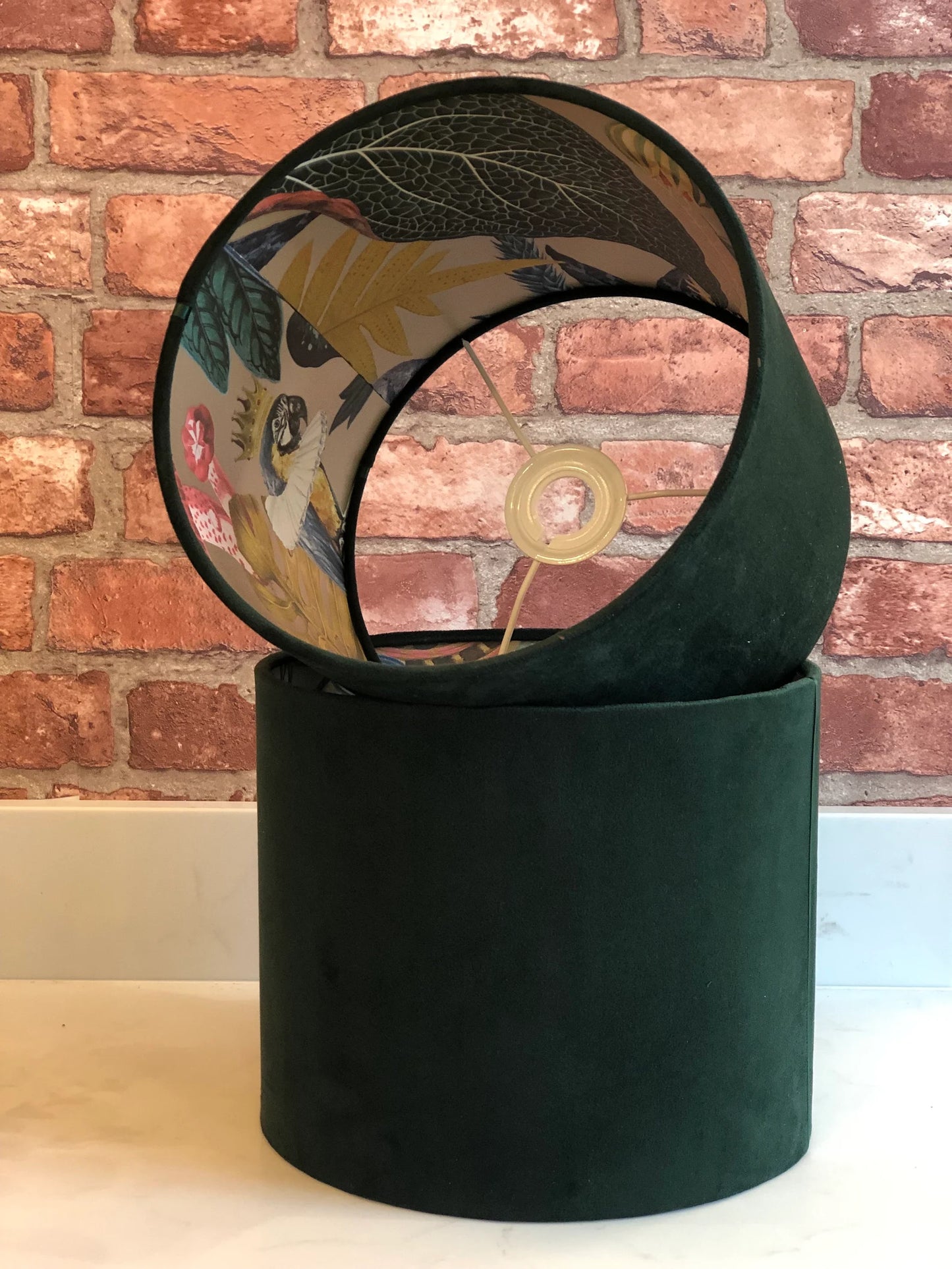 Emerald Green Velvet Lamp Shade with Gold Tropical Lining | 40cm