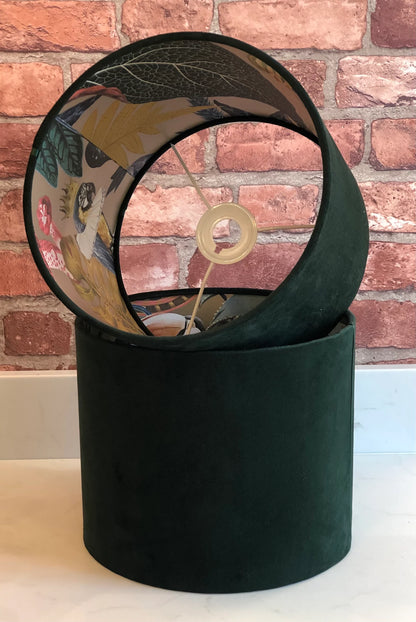 Emerald Green Velvet Lamp Shade with Gold Tropical Lining | 40cm
