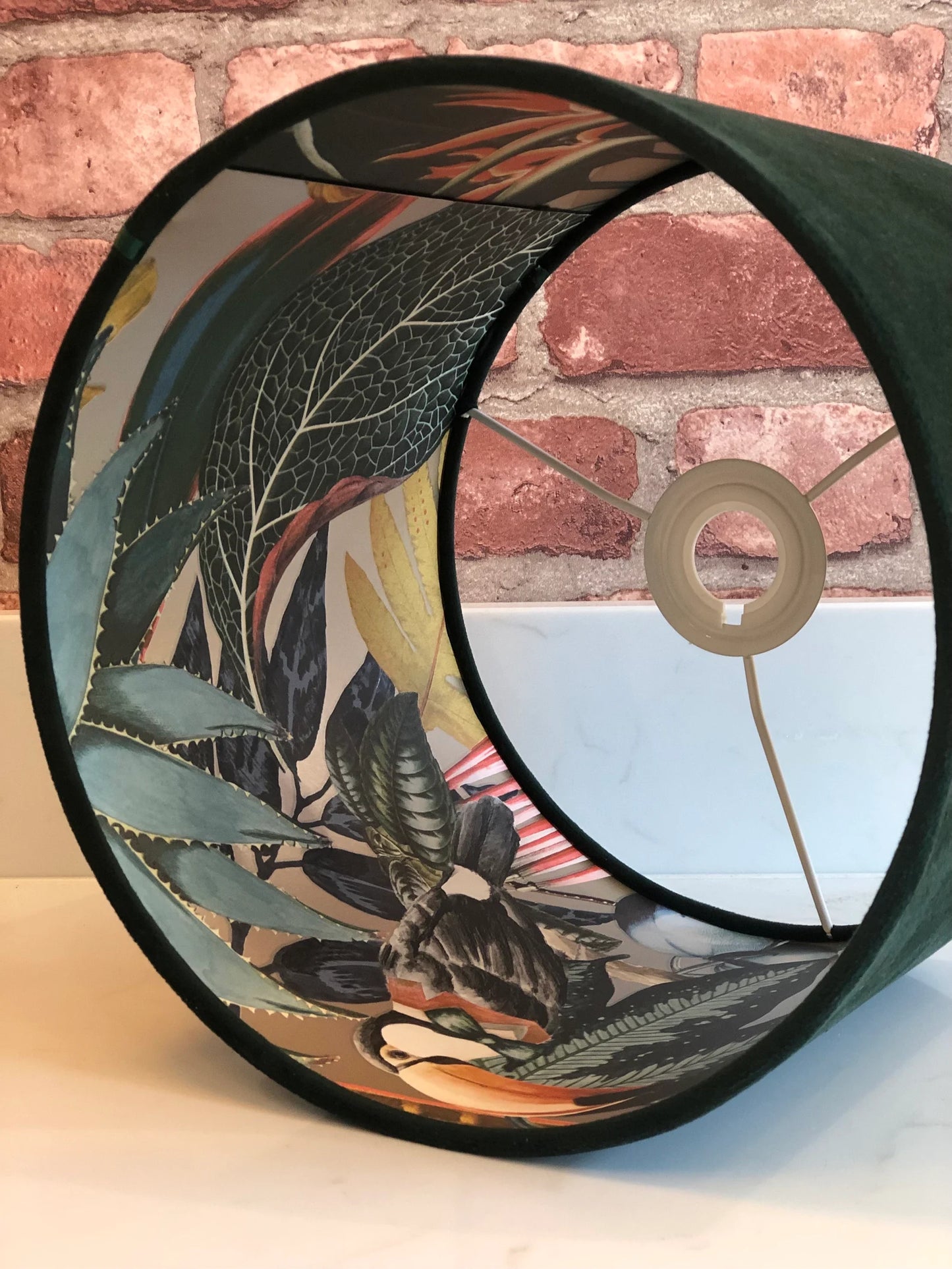 Emerald Green Velvet Lamp Shade with Gold Tropical Lining | 40cm