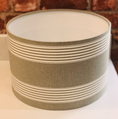 Natural Linen Stripe Lamp Shade with Sage Green | 40cm