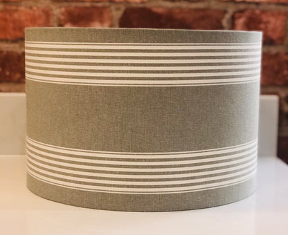 Natural Linen Stripe Lamp Shade with Sage Green | 40cm