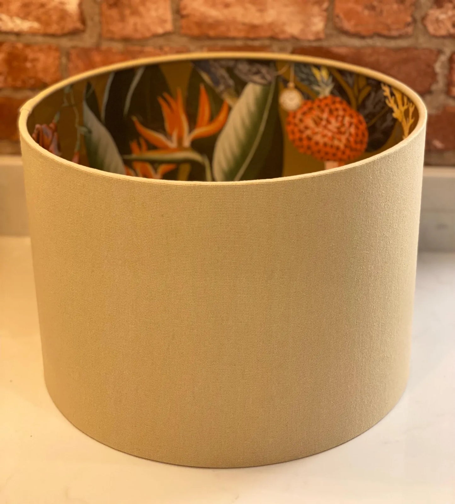 Natural Linen Lamp Shade with Gold Tropical Lining | 40cm