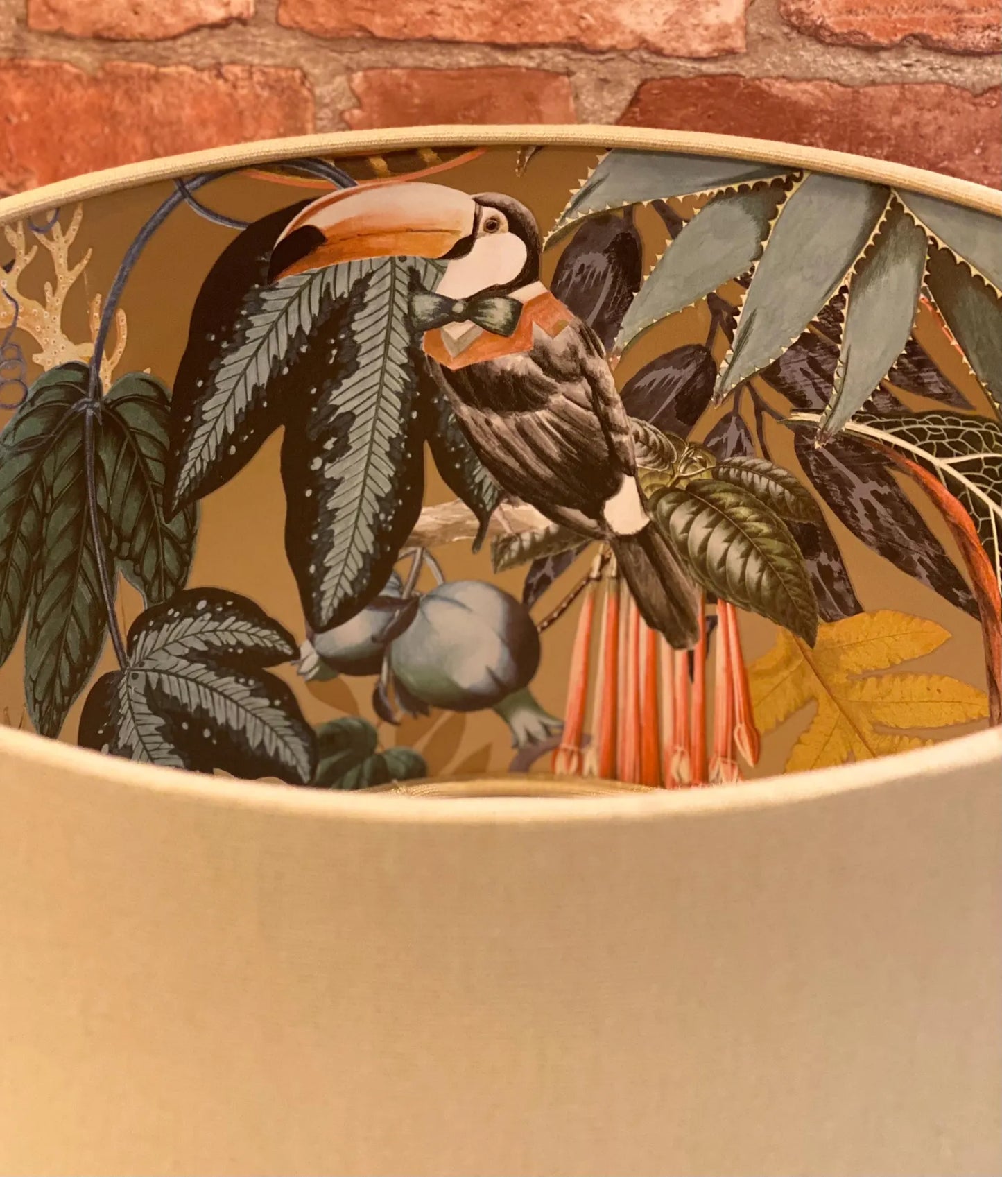 Natural Linen Lamp Shade with Gold Tropical Lining | 40cm