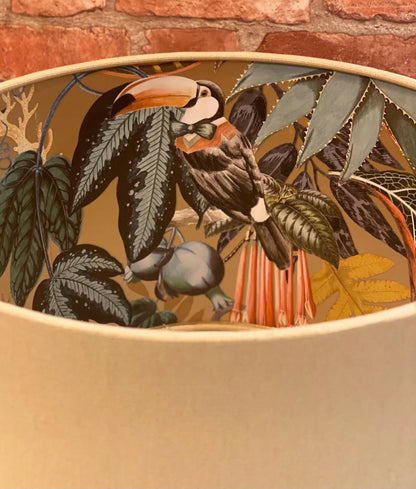 Natural Linen Lamp Shade with Gold Tropical Lining | 40cm