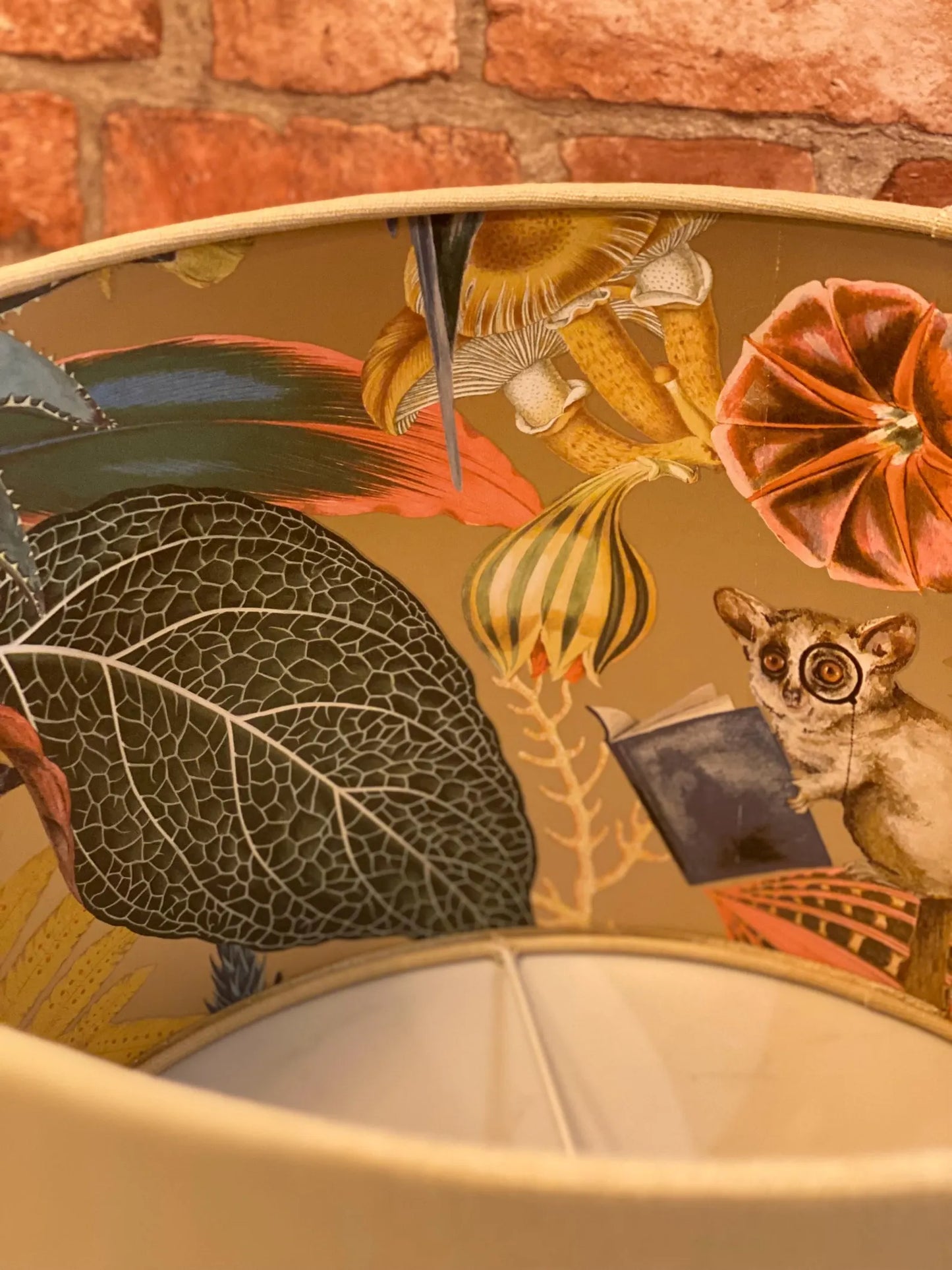 Natural Linen Lamp Shade with Gold Tropical Lining | 40cm