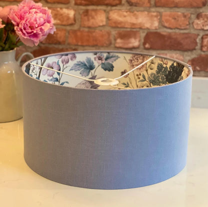 Pale Blue Linen Lamp Shade with Chinoiserie Crane Lining | 40cm