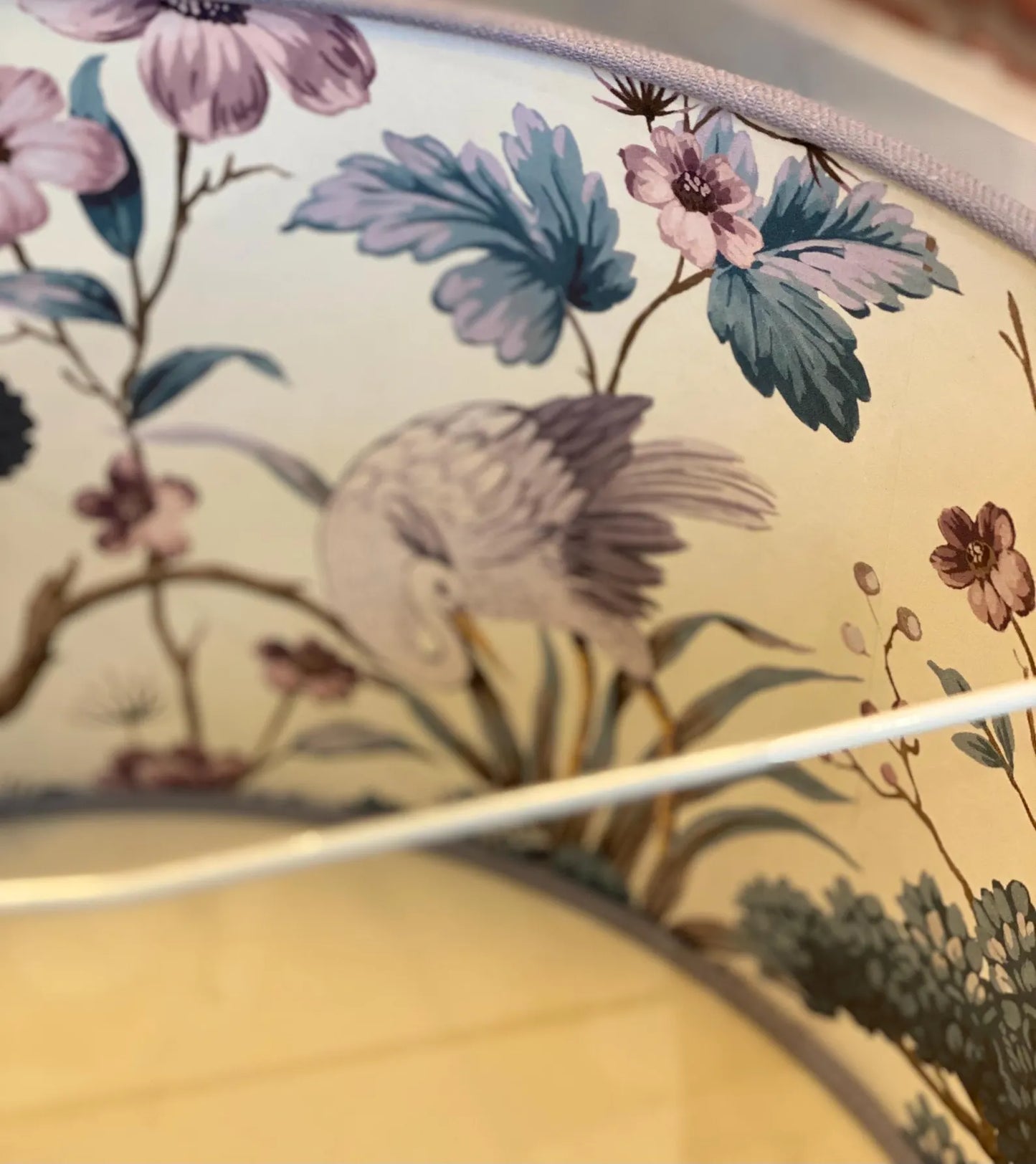 Pale Blue Linen Lamp Shade with Chinoiserie Crane Lining | 40cm