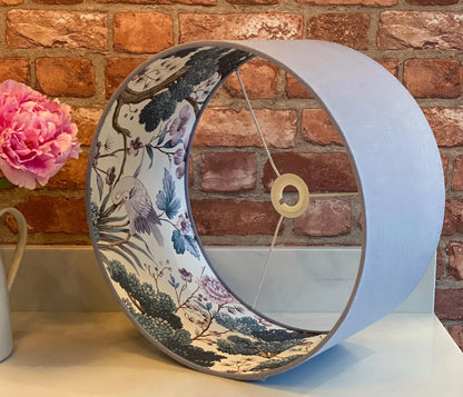 Pale Blue Linen Lamp Shade with Chinoiserie Crane Lining | 40cm